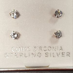 NEW NWT Primrose Sterling Silver & CZ Cubic Zirconia "Diamond"Stud Earrings .925